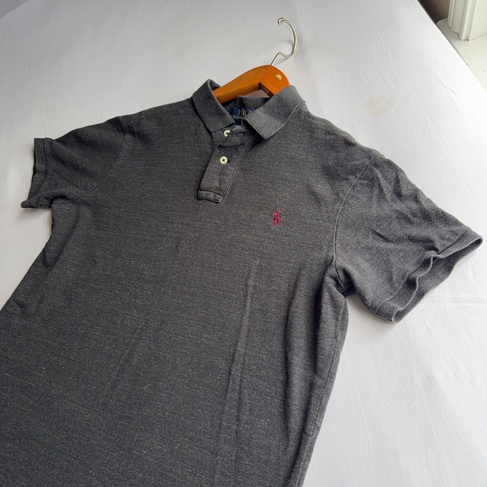 Polo Ralph Lauren Mens Custom Fit Polo Shirt Gray Red Pony Logo Large Classic